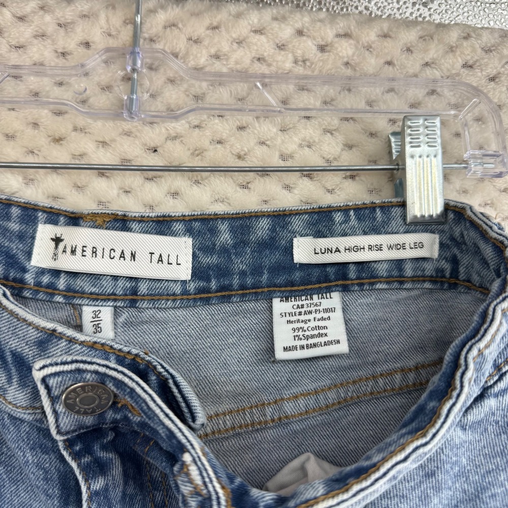 American Tall Luna High Rise Wide Leg Jeans Womens 32x35 Blue Heritage Faded - Picture 3 of 16